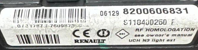 UCH N3 LIGHT EXT 8200606831 S118400250 F RENAULT