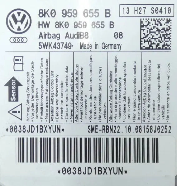 CALCULATEUR AIRBAG 8K0959655B 5WK43749 AUDI Ma boutique