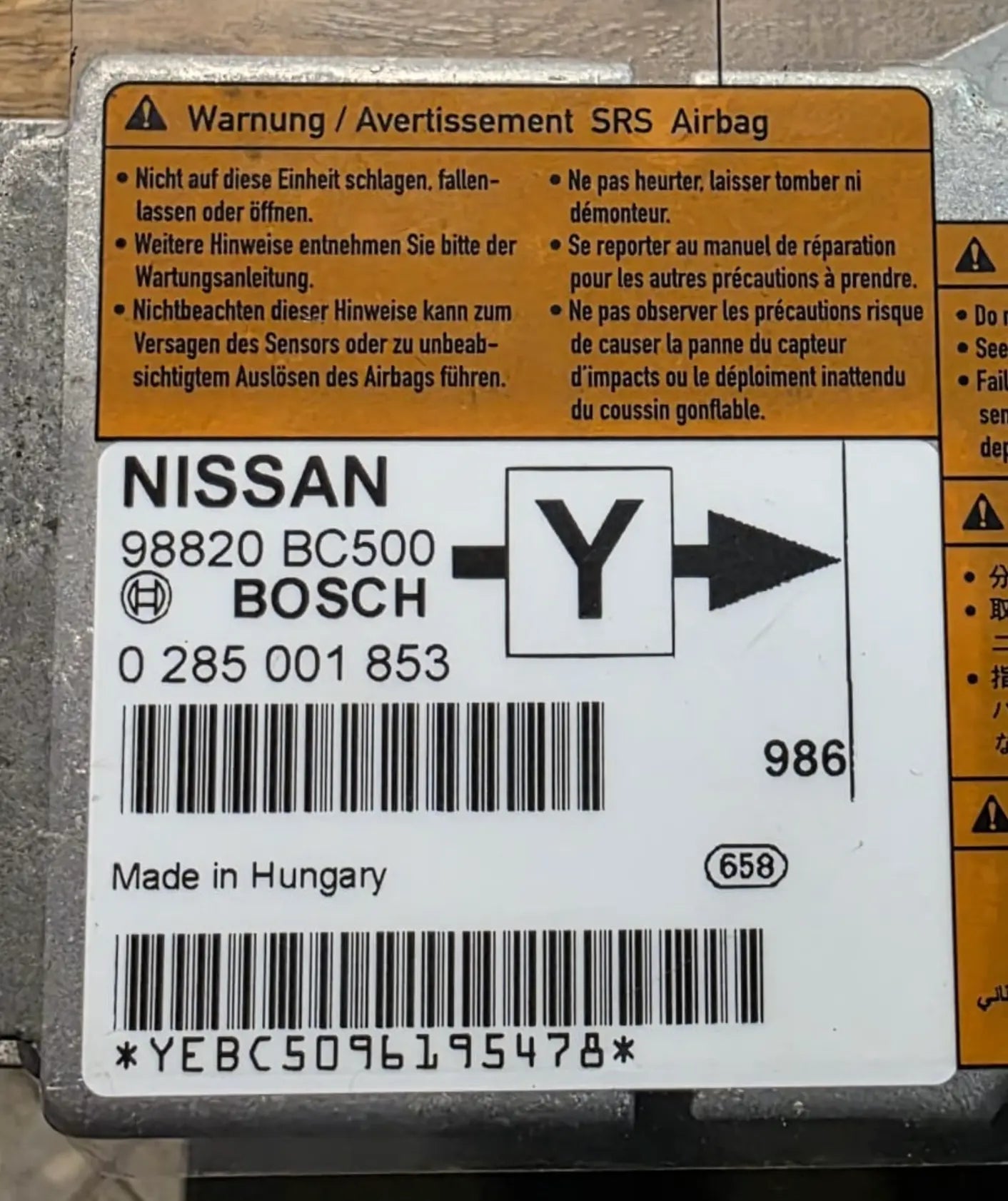 CALCULATEUR AIRBAG 0285001853 98820-BC500 NISSAN // DISPO SUR COMMANDE Ma boutique