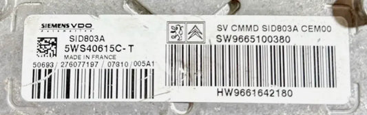 CALCULATEUR MOTEUR SID803A 5WS40615C-T 9665100380 9661642180 PSA