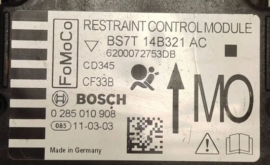CALCULATEUR AIRBAG BS7T14B321AC BS7T 14B321 AC 0285010908 FORD MONDEO // PIECE DISPONIBLE SUR COMMANDE