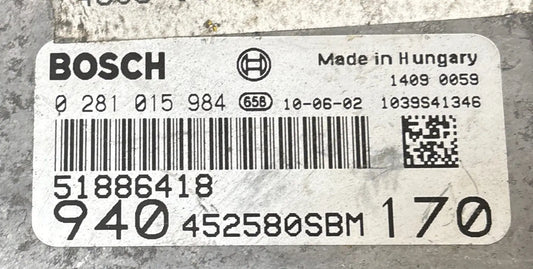 CALCULATEUR MOTEUR EDC16C39 0281015984 51886418 ALFA ROMEO Ma boutique