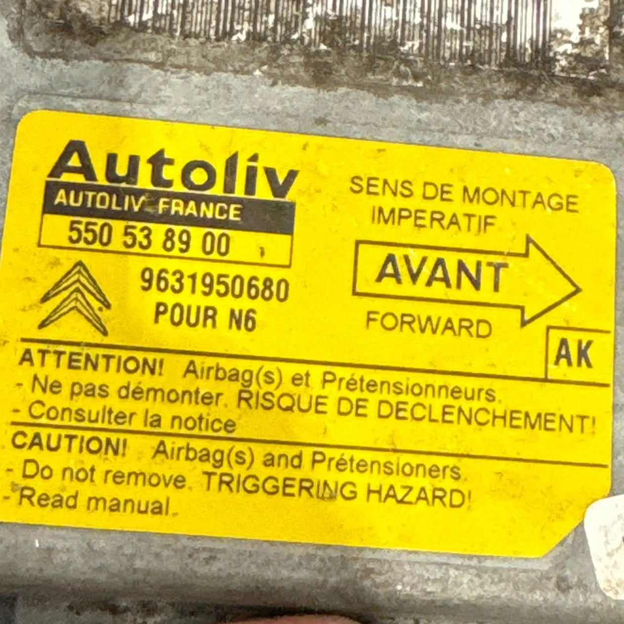 CALCULATEUR AIRBAG AUTOLIV 9631950680 550538900 RENAULT Ma boutique