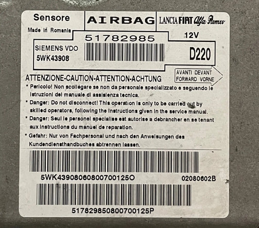 CALCULATEUR AIRBAG 51782985 5WK43908 FIAT Ma boutique