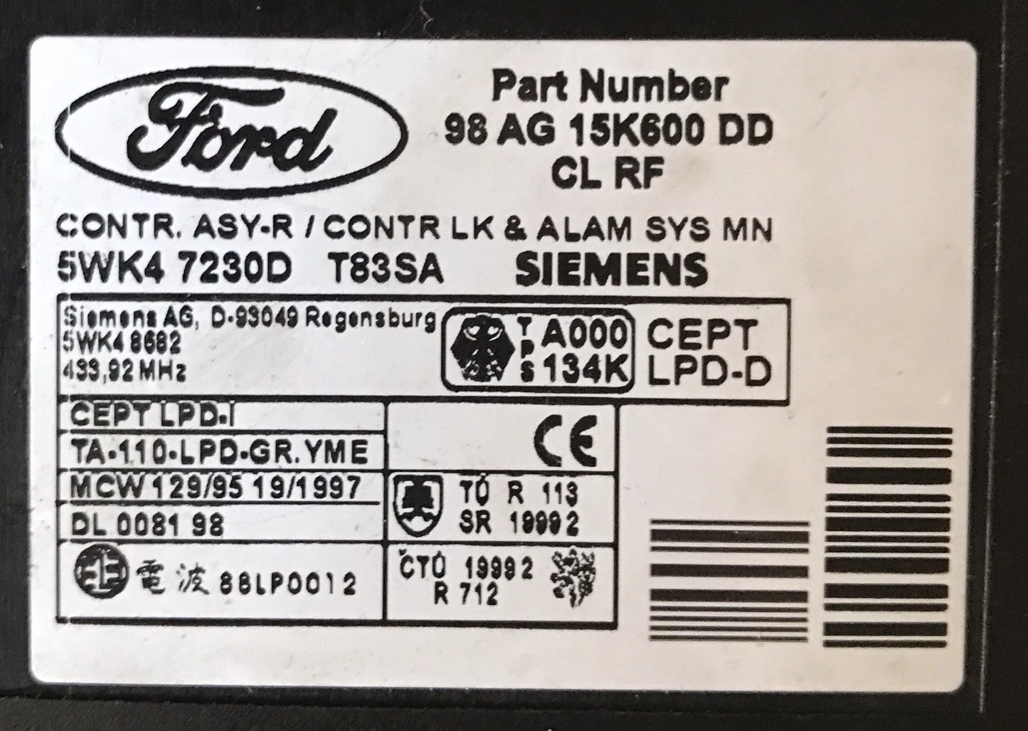 MODULE CONFORT 5WK47230D 98AG-15K600-DD FORD