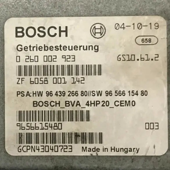 CALCULATEUR DE BOITE BVA GS10.61.2 0260002923 9643926680 9656615480 PSA Ma boutique