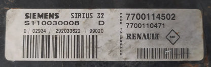 CALCULATEUR MOTEUR SIRIUS 32 S110030008D 7700114502 7700110471