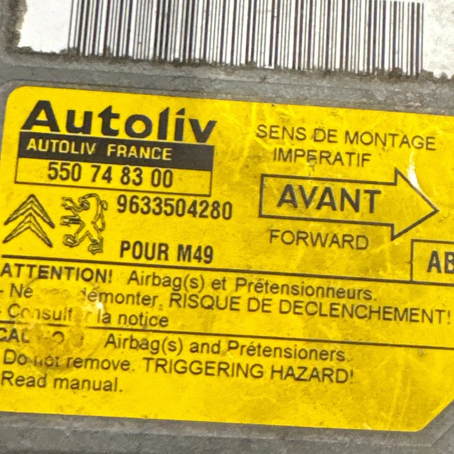 CALCULATEUR AIRBAG AUTOLIV 9633504280 550748300 RENAULT Ma boutique