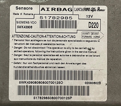 CALCULATEUR AIRBAG 51782985 5WK43908 FIAT Ma boutique