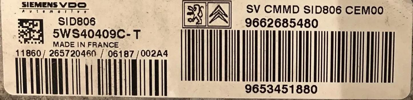CALCULATEUR MOTEUR SID806 5WS40409C-T 9653451880 9662685480 PSA Ma boutique