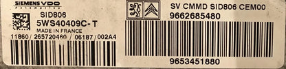 CALCULATEUR MOTEUR SID806 5WS40409C-T 9653451880 9662685480 PSA Ma boutique