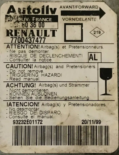 CALCULATEUR AIRBAG 7700437477 550803600 RENAULT Ma boutique