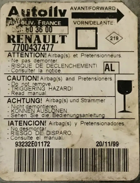 CALCULATEUR AIRBAG 7700437477 550803600 RENAULT Ma boutique
