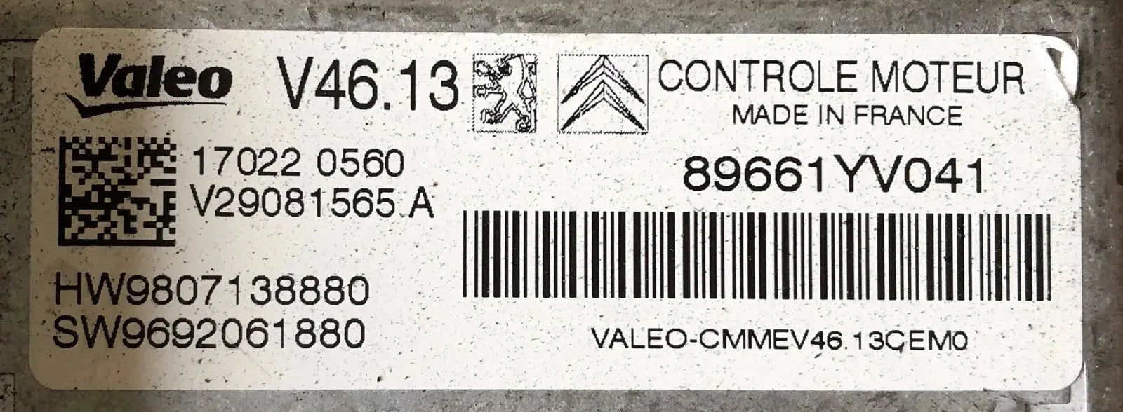 CALCULATEUR MOTEUR V46.13 V29081565A HW9807138880 SW9692061880 CITROEN Ma boutique