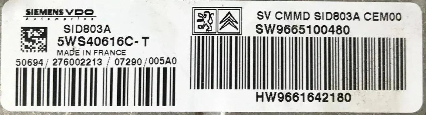CALCULATEUR MOTEUR SID803A 5WS40616C-T SW9665100480 HW9661642180 PSA Ma boutique