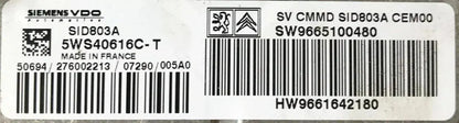 CALCULATEUR MOTEUR SID803A 5WS40616C-T SW9665100480 HW9661642180 PSA Ma boutique